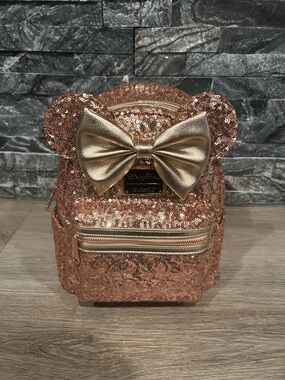 NWT Loungefly Disney Parks Minnie Mouse Rose Gold Sequin Mini Backpack